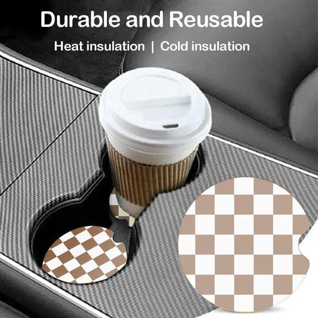Alt view image 4 of 7 - Ceramic Car Coasters Absorbent Car Cup Holder Coaster Set for Women, Cute Aesthetic Car Accessories for Girls, 2 Pack (Brown)