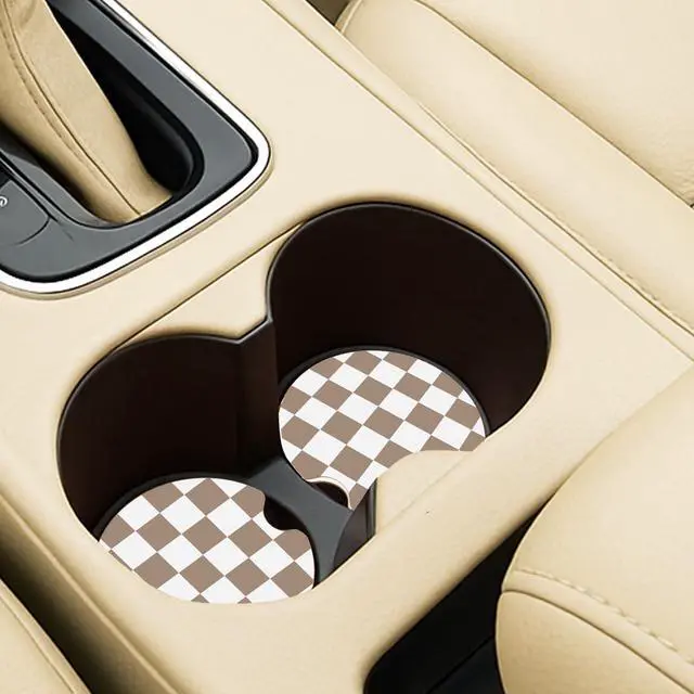 Alt view image 2 of 7 - Ceramic Car Coasters Absorbent Car Cup Holder Coaster Set for Women, Cute Aesthetic Car Accessories for Girls, 2 Pack (Brown)