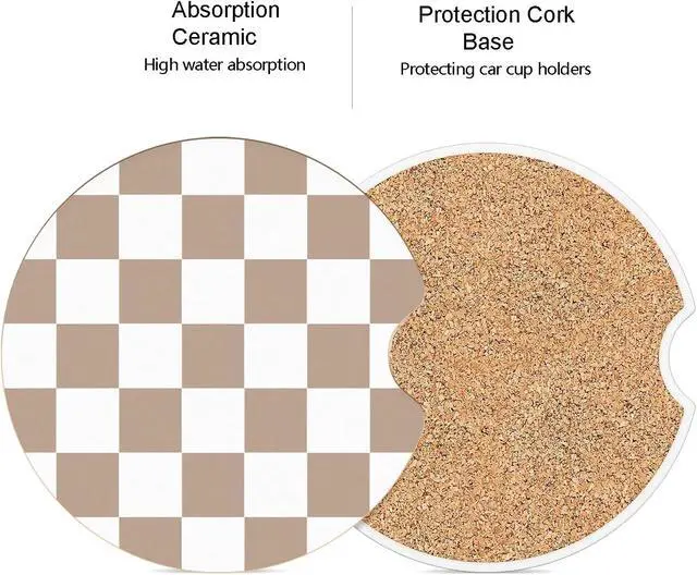 Alt view image 5 of 7 - Ceramic Car Coasters Absorbent Car Cup Holder Coaster Set for Women, Cute Aesthetic Car Accessories for Girls, 2 Pack (Brown)