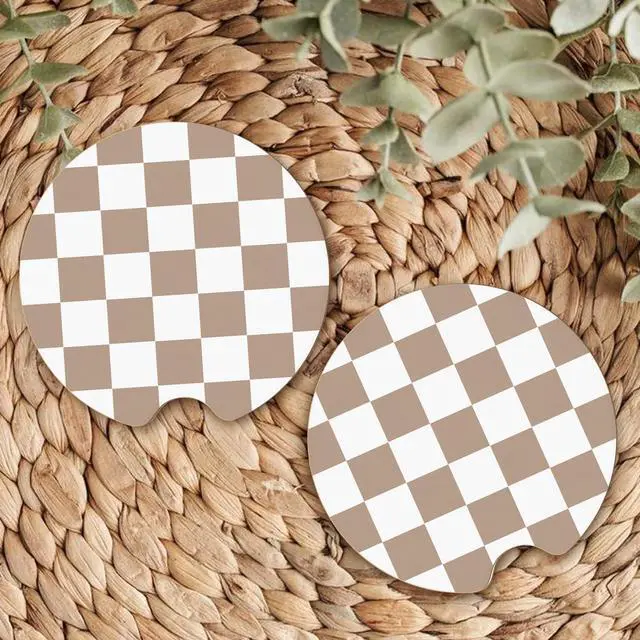 Alt view image 7 of 7 - Ceramic Car Coasters Absorbent Car Cup Holder Coaster Set for Women, Cute Aesthetic Car Accessories for Girls, 2 Pack (Brown)