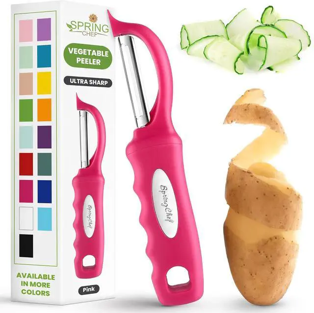 Main image of Spring Chef Swivel Vegetable Peeler for Kitchen w/Soft Grip Handle, Pink | Premium Potato Peeler w/ Ultra Sharp Stainless Steel Blades, Multifunctional Veggie Peeler for Apple, Carrot, Cucumber, Fruit
