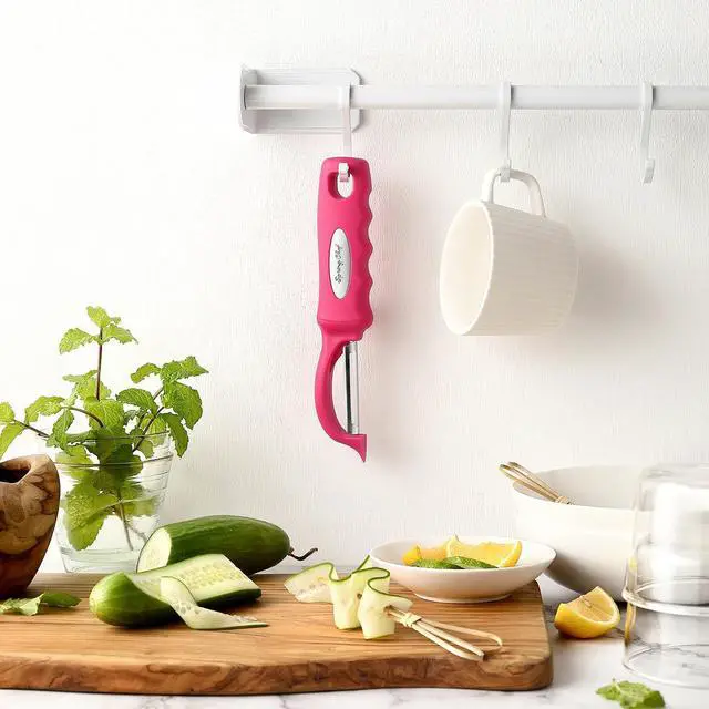 Alt view image 2 of 7 - Spring Chef Swivel Vegetable Peeler for Kitchen w/Soft Grip Handle, Pink | Premium Potato Peeler w/ Ultra Sharp Stainless Steel Blades, Multifunctional Veggie Peeler for Apple, Carrot, Cucumber, Fruit