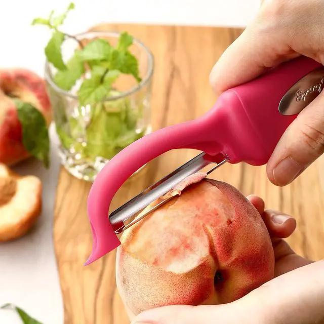 Alt view image 4 of 7 - Spring Chef Swivel Vegetable Peeler for Kitchen w/Soft Grip Handle, Pink | Premium Potato Peeler w/ Ultra Sharp Stainless Steel Blades, Multifunctional Veggie Peeler for Apple, Carrot, Cucumber, Fruit