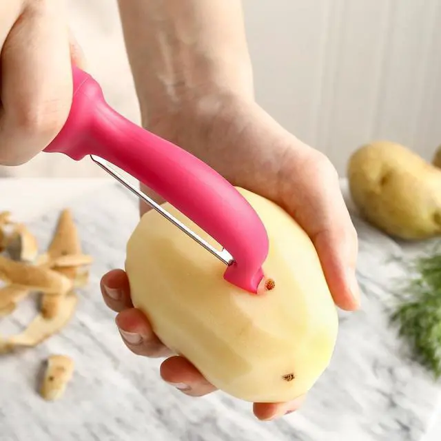 Alt view image 5 of 7 - Spring Chef Swivel Vegetable Peeler for Kitchen w/Soft Grip Handle, Pink | Premium Potato Peeler w/ Ultra Sharp Stainless Steel Blades, Multifunctional Veggie Peeler for Apple, Carrot, Cucumber, Fruit