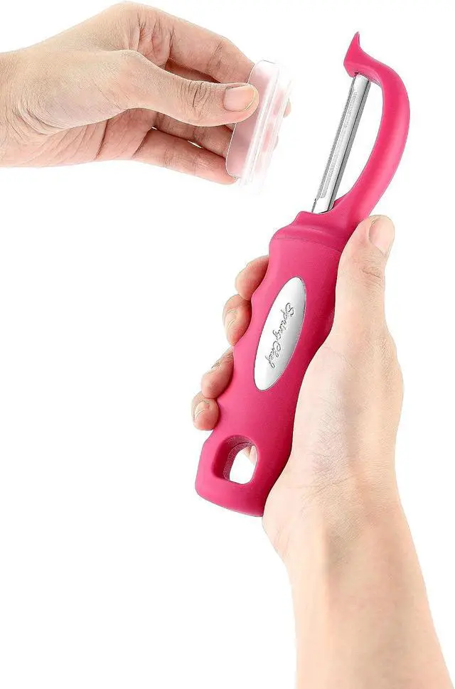 Alt view image 6 of 7 - Spring Chef Swivel Vegetable Peeler for Kitchen w/Soft Grip Handle, Pink | Premium Potato Peeler w/ Ultra Sharp Stainless Steel Blades, Multifunctional Veggie Peeler for Apple, Carrot, Cucumber, Fruit
