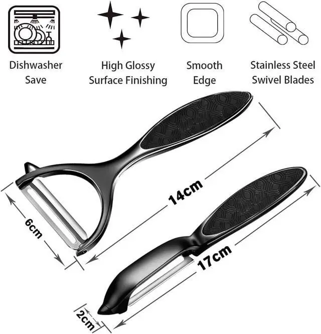 Alt view image 2 of 7 - Vegetable Peeler, Potato Peelers for Kitchen Stainless Steel Multi-function Set Fruit Peeler For Kitchen and Household Tools Y & I Shape Swivel Blades for Fruit Vegetables(Black)
