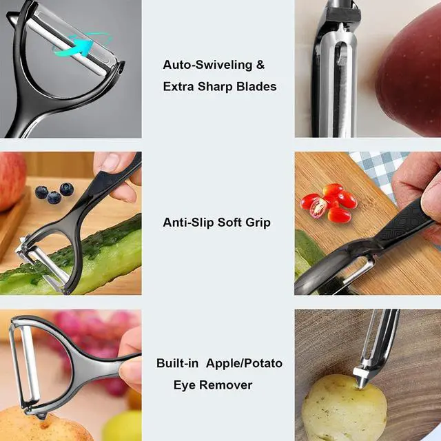 Alt view image 3 of 7 - Vegetable Peeler, Potato Peelers for Kitchen Stainless Steel Multi-function Set Fruit Peeler For Kitchen and Household Tools Y & I Shape Swivel Blades for Fruit Vegetables(Black)