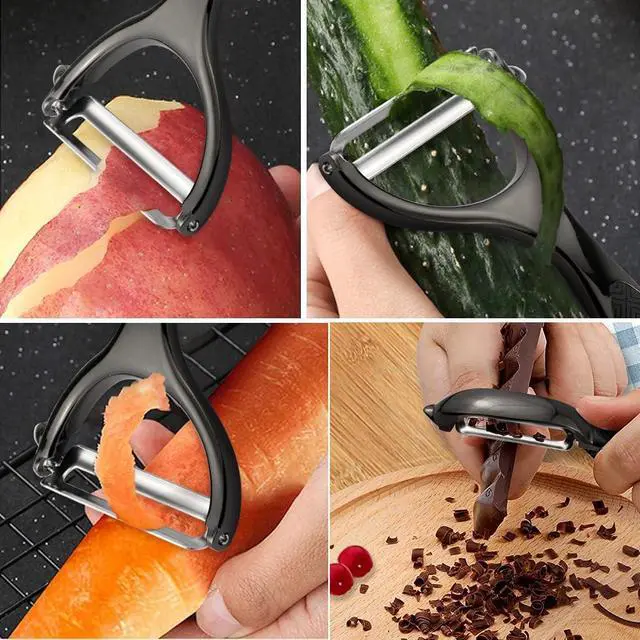 Alt view image 4 of 7 - Vegetable Peeler, Potato Peelers for Kitchen Stainless Steel Multi-function Set Fruit Peeler For Kitchen and Household Tools Y & I Shape Swivel Blades for Fruit Vegetables(Black)