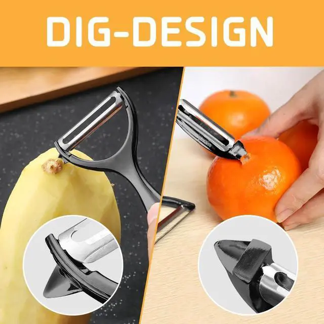 Alt view image 6 of 7 - Vegetable Peeler, Potato Peelers for Kitchen Stainless Steel Multi-function Set Fruit Peeler For Kitchen and Household Tools Y & I Shape Swivel Blades for Fruit Vegetables(Black)
