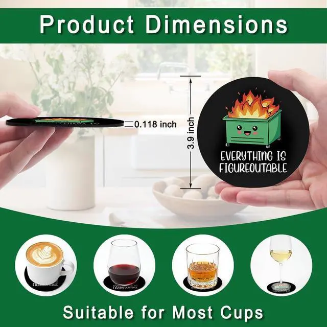Alt view image 2 of 6 - Everything is Figureoutable Drink Cup Holder Coaster Set of 2, Funny Coffee Cup Mats for Office Desk Decor, Emotional Therapy Gifts Work Gag Gifts for Women Men Employee Coworker Boss Teacher