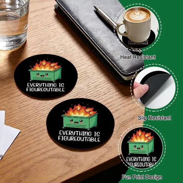 Alt view image 3 of 6 - Everything is Figureoutable Drink Cup Holder Coaster Set of 2, Funny Coffee Cup Mats for Office Desk Decor, Emotional Therapy Gifts Work Gag Gifts for Women Men Employee Coworker Boss Teacher