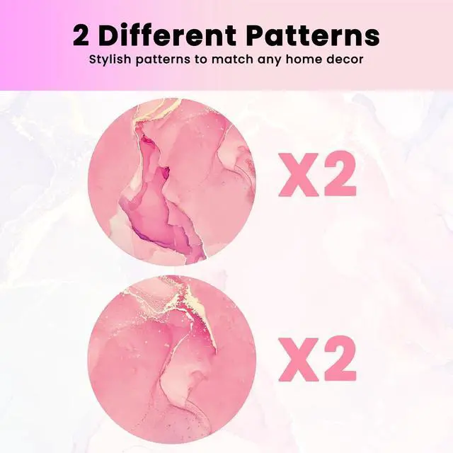 Alt view image 2 of 6 - Pink Ceramic Coasters Set of 4 with Gold Holder, Cute Coasters | Absorbent Drink Coasters with Cork Backing for Coffee Table, Kitchen Counters, Living Rooms, Home Desk Decor for Women Girls