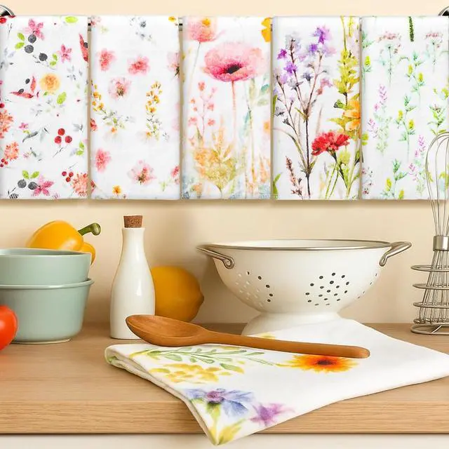 Alt view image 2 of 6 - Reusable Kitchen Cloths Cotton Towel, 6 Pack, Wildflowers | Washable 9.84x11.81in, Paperless Towel Rolls Bulk, Cleaning Cloth Napkins for Dishes