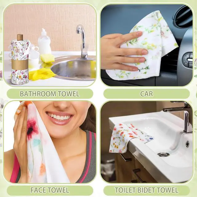 Alt view image 3 of 6 - Reusable Kitchen Cloths Cotton Towel, 6 Pack, Wildflowers | Washable 9.84x11.81in, Paperless Towel Rolls Bulk, Cleaning Cloth Napkins for Dishes