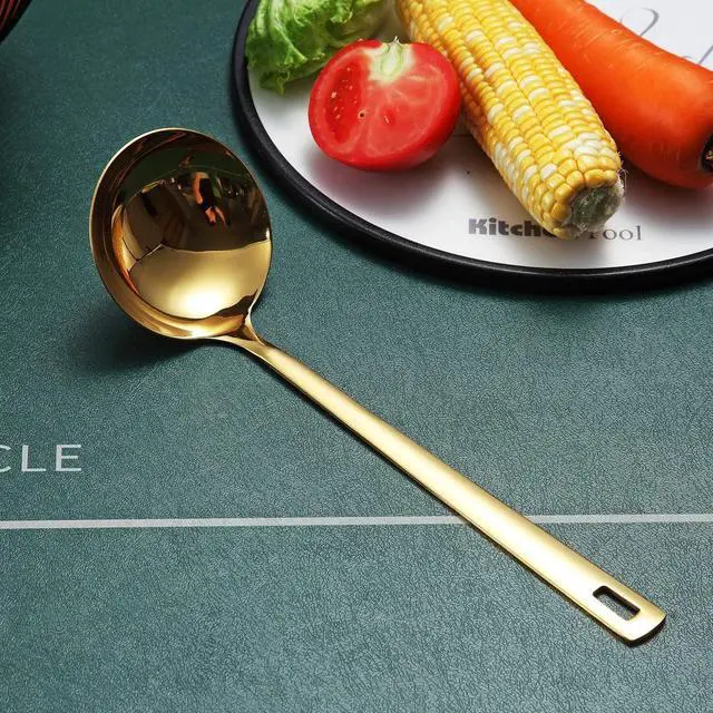 Alt view image 2 of 7 - Gold Ladle, Berglander Stainless Steel Kitchen Ladle With Titainium Gold Plating, Soup Ladle, Cooking Ladle, Metal Soup Spoon For Cooking, Dishwasher Safe, Easy to Clean