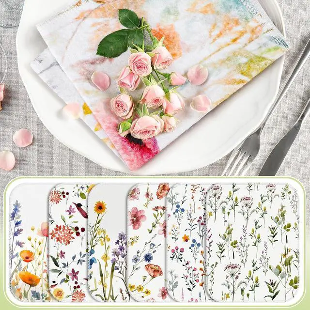 Alt view image 5 of 6 - Reusable Kitchen Cloths Cotton Towel, 6 Pack, Wildflowers | Washable 9.84x11.81in, Paperless Towel Rolls Bulk, Cleaning Cloth Napkins for Dishes
