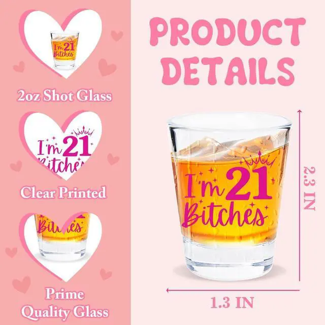 Alt view image 2 of 6 - 21st Birthday Gift for Her, Happy 21st Birthday Gift for Women, Funny Gift for 21 Year Old Girls, Gift for 21 Year Old Woman, 2005 Happy Twenty One Birthday Shot Glass, 2005 Birthday Party Decoration