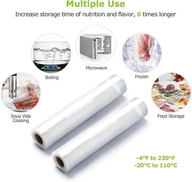 Alt view image 3 of 7 - Bonsenkitchen Vacuum Food Sealer Rolls Bags for Food, 2 Packs 8 in x 20 ft | BPA-free, Heavy-duty Small Vacuum Seal Bags, Durable Commercial Customized size for Storage and Sous Vide Cooking, VB3206