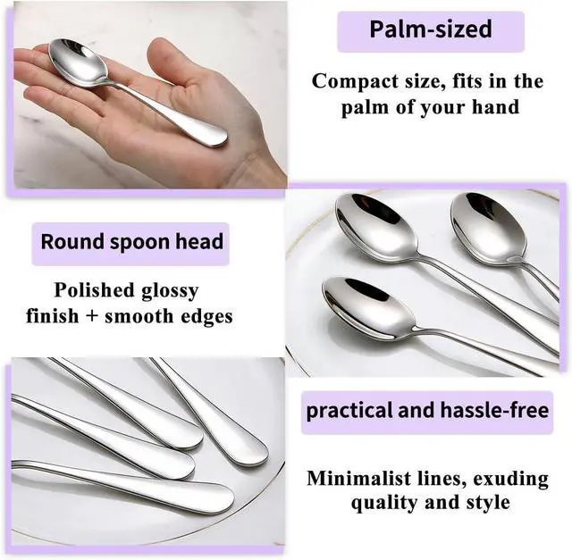 Alt view image 3 of 7 - Demitasse Espresso Spoons 12 Pieces 5", Berglander Stainless Steel Mini Coffee Spoons Set, Metal Small Spoons for Dessert, Ice Cream, Tea, Home Kitchen, Restaurant, Party, Dishwasher Safe
