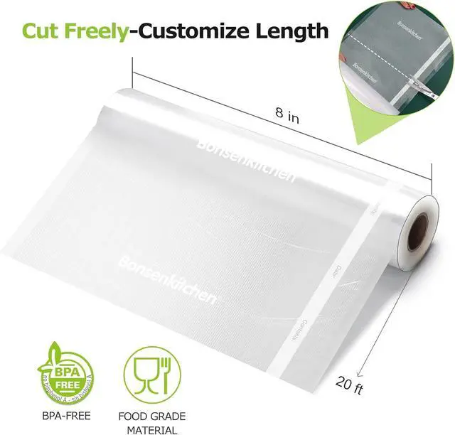 Alt view image 5 of 7 - Bonsenkitchen Vacuum Food Sealer Rolls Bags for Food, 2 Packs 8 in x 20 ft | BPA-free, Heavy-duty Small Vacuum Seal Bags, Durable Commercial Customized size for Storage and Sous Vide Cooking, VB3206