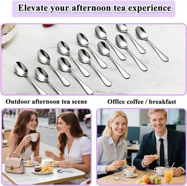 Alt view image 5 of 7 - Demitasse Espresso Spoons 12 Pieces 5", Berglander Stainless Steel Mini Coffee Spoons Set, Metal Small Spoons for Dessert, Ice Cream, Tea, Home Kitchen, Restaurant, Party, Dishwasher Safe