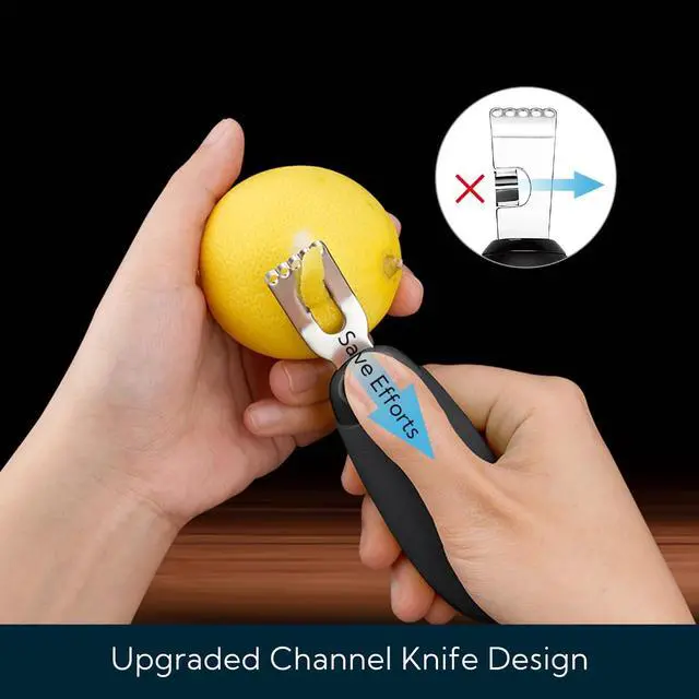 Alt view image 2 of 6 - KITCHENDAO Citrus Lemon Peeler Zester Tool to Save Effort, Ultra Sharp Lemon Rind Twist Peeler Tool Bar Bartender Lime Lemon Stripper for Cocktails Kitchen, Black, KD0482B