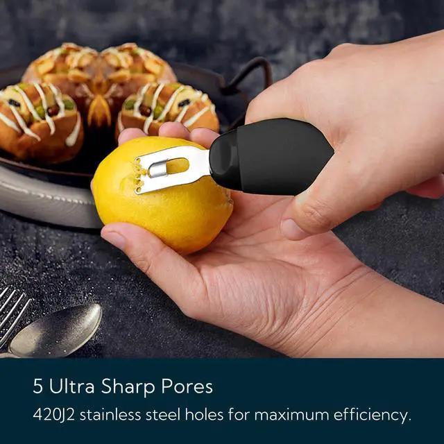 Alt view image 3 of 6 - KITCHENDAO Citrus Lemon Peeler Zester Tool to Save Effort, Ultra Sharp Lemon Rind Twist Peeler Tool Bar Bartender Lime Lemon Stripper for Cocktails Kitchen, Black, KD0482B