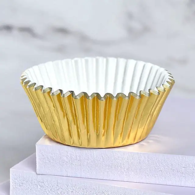 Alt view image 3 of 4 - 200 Pcs Foil Metallic Baking Cups Mini Cupcake Liners Small Muffin Paper Cases Mini Paper Muffin Liners Cupcake Wrappers Silver