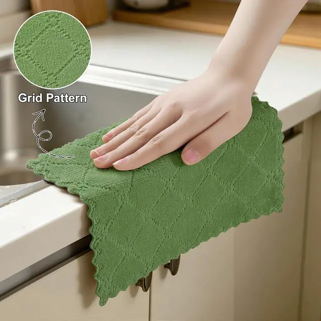 Alt view image 4 of 7 - Homaxy Super Soft 12 Pack Coral Velvet Dish Cloths, 7" x 9", Grass Green | Ultra-Absorbent Dishcloths, No Lint, Nonstick Oil, Fast Drying, Microfiber Cleaning Cloth