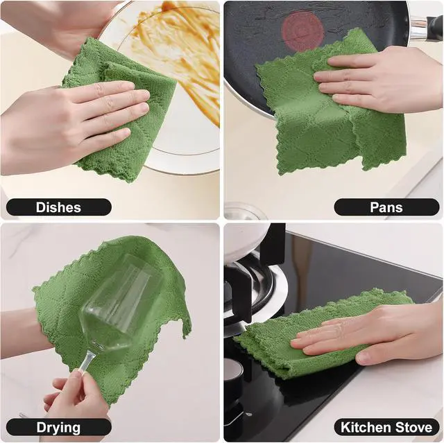 Alt view image 5 of 7 - Homaxy Super Soft 12 Pack Coral Velvet Dish Cloths, 7" x 9", Grass Green | Ultra-Absorbent Dishcloths, No Lint, Nonstick Oil, Fast Drying, Microfiber Cleaning Cloth