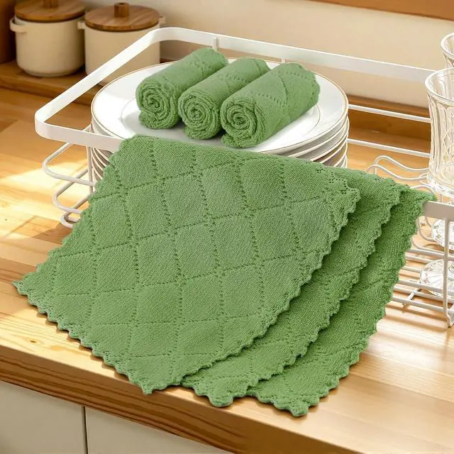 Alt view image 6 of 7 - Homaxy Super Soft 12 Pack Coral Velvet Dish Cloths, 7" x 9", Grass Green | Ultra-Absorbent Dishcloths, No Lint, Nonstick Oil, Fast Drying, Microfiber Cleaning Cloth