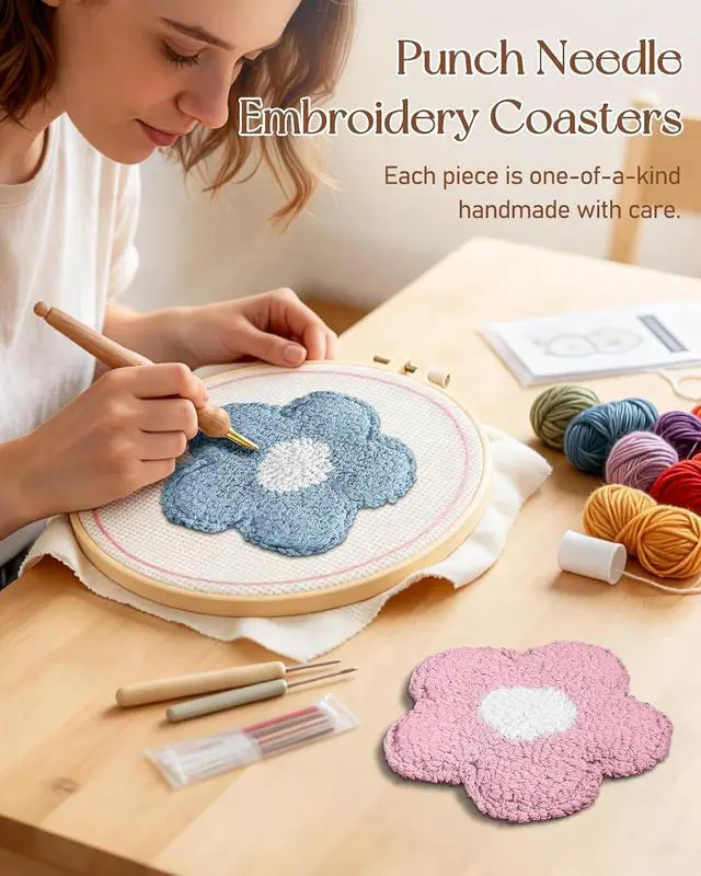 Alt view image 2 of 6 - Flower Coasters Set of 2 - Tufted Absorbent Coasters for Drinks, Cute Flower Gift for Desk, Table, Office, Housewarming, Birthday, 2PC Decorative Cup Mats