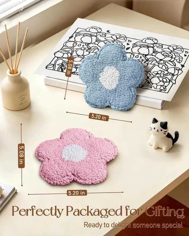 Alt view image 4 of 6 - Flower Coasters Set of 2 - Tufted Absorbent Coasters for Drinks, Cute Flower Gift for Desk, Table, Office, Housewarming, Birthday, 2PC Decorative Cup Mats