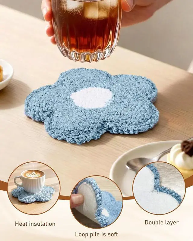 Alt view image 5 of 6 - Flower Coasters Set of 2 - Tufted Absorbent Coasters for Drinks, Cute Flower Gift for Desk, Table, Office, Housewarming, Birthday, 2PC Decorative Cup Mats