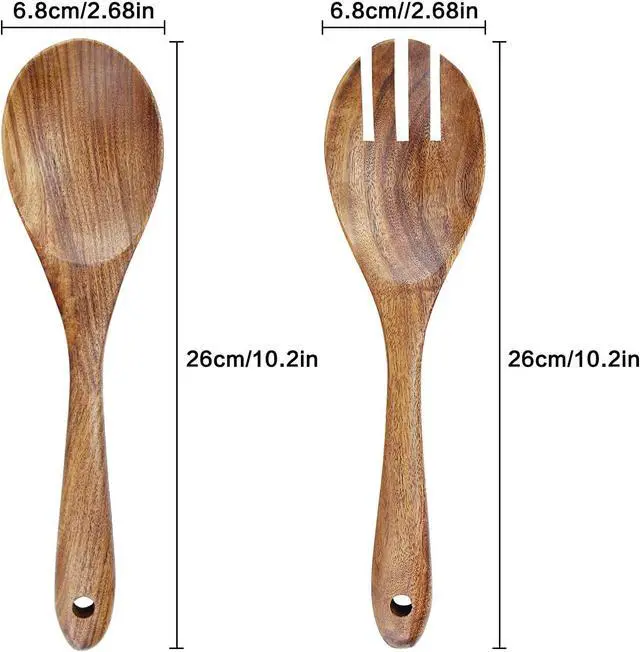 Alt view image 2 of 7 - AOOSY Wooden Salad Tongs,10.2 In Acacia Wood Salad Servers,Set of 2 | Salad Fork and Salad Spoon for Serving,Mixing,Cooking,Long Handle Salad Server Set