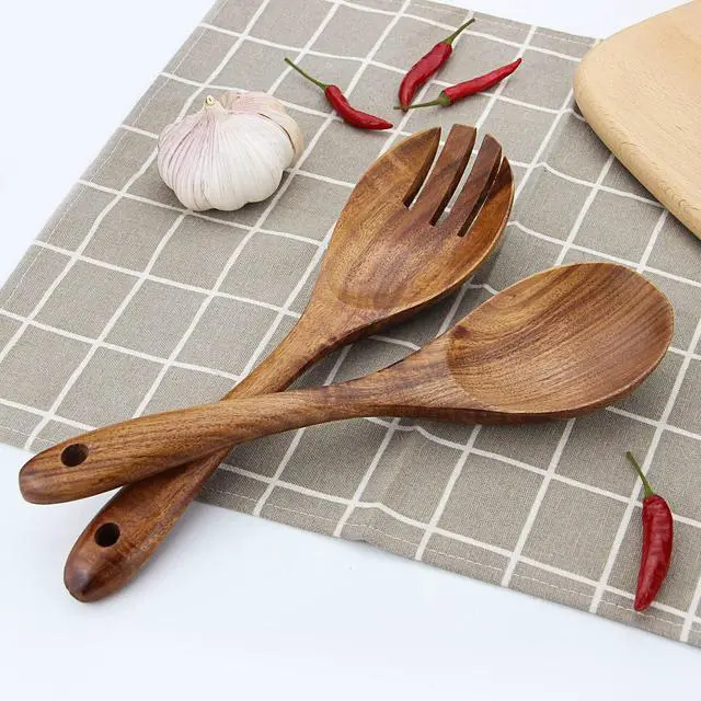 Alt view image 3 of 7 - AOOSY Wooden Salad Tongs,10.2 In Acacia Wood Salad Servers,Set of 2 | Salad Fork and Salad Spoon for Serving,Mixing,Cooking,Long Handle Salad Server Set