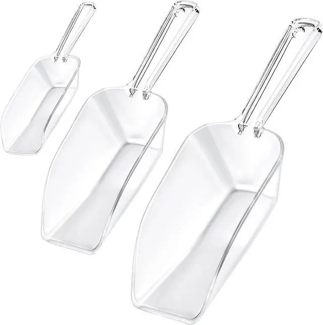 Main image of 3 in 1 Clear Plastic Ice Scoop Set, Small Acrylic Serving Scoops for Candy Buffet, Canisters, Dry Goods Multi-Purpose Kitchen Mini Food Scoop for Coffee, Flour, Sugar, Salt, Wedding Desserts (L&M&S)