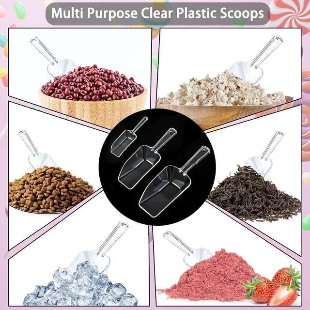 Alt view image 5 of 7 - 3 in 1 Clear Plastic Ice Scoop Set, Small Acrylic Serving Scoops for Candy Buffet, Canisters, Dry Goods Multi-Purpose Kitchen Mini Food Scoop for Coffee, Flour, Sugar, Salt, Wedding Desserts (L&M&S)