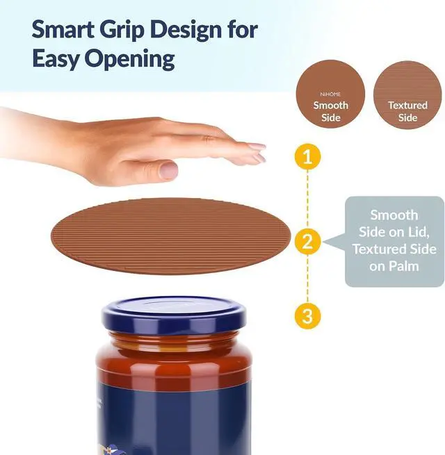 Alt view image 2 of 7 - NiHome Silicone Jar Opener Gripper Pads, 6 In for Seniors, Coffee Color,4PC | Textured Back Pattern For Superior Grip, Food-Grade Silicone, Heat-Resistant Multi-Use Kitchen Pad For Jars, Pots, Spoons