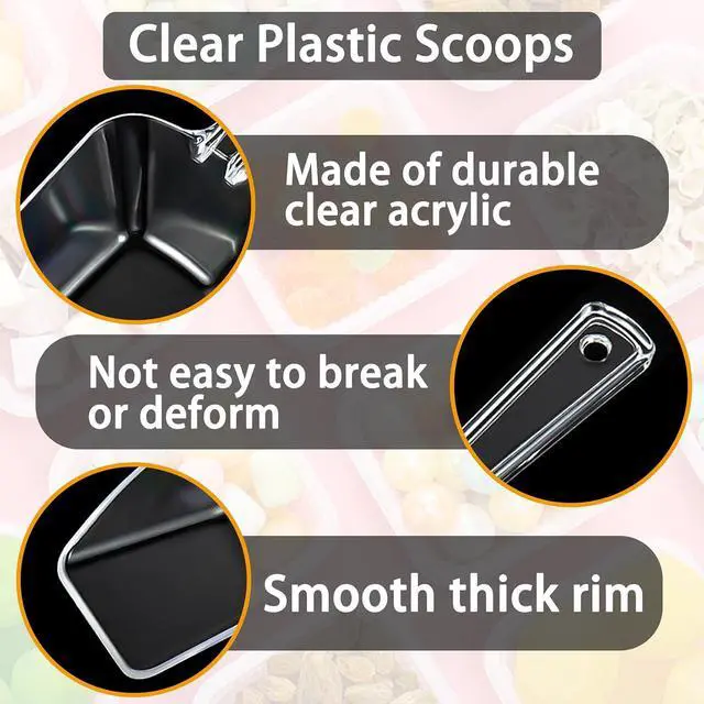 Alt view image 3 of 7 - 3 in 1 Clear Plastic Ice Scoop Set, Small Acrylic Serving Scoops for Candy Buffet, Canisters, Dry Goods Multi-Purpose Kitchen Mini Food Scoop for Coffee, Flour, Sugar, Salt, Wedding Desserts (L&M&S)