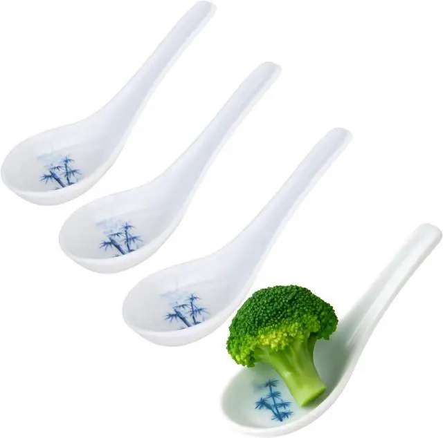 Main image of JapanBargain 2323x4 Set of 4 White Bamboo Japanese Soup Spoons, 5 Inch Ramen Pho Wonton Miso Rice Spoons