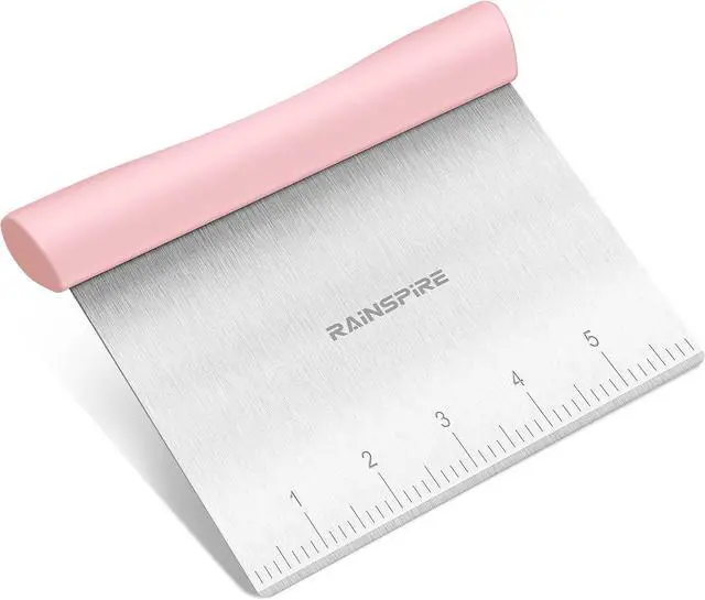 Main image of Multi-Purpose Stainless Steel Bench Scraper Dough Blender & Pastry Cutter | Dishwasher Safe Measurement Marks Non-slip Comfortable Handle Dough Scraper Food Chopper for Bread Baking Supplies Pink