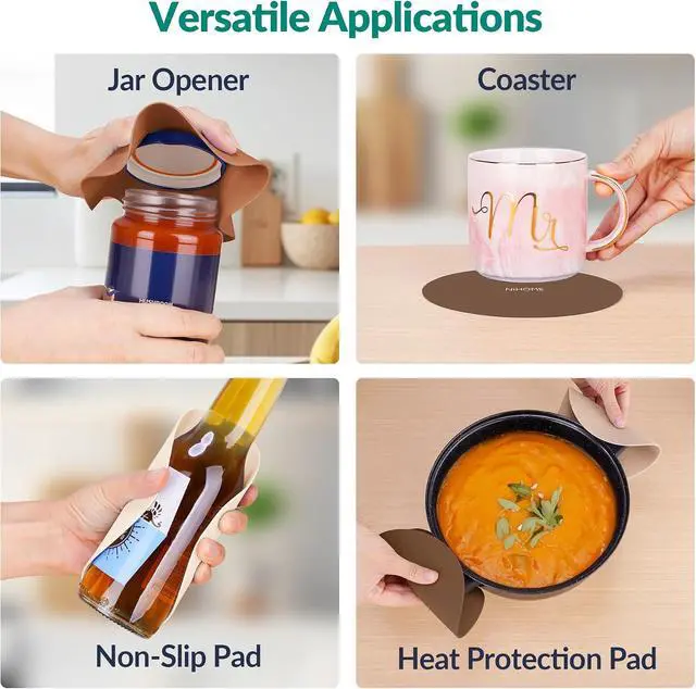 Alt view image 7 of 7 - NiHome Silicone Jar Opener Gripper Pads, 6 In for Seniors, Coffee Color,4PC | Textured Back Pattern For Superior Grip, Food-Grade Silicone, Heat-Resistant Multi-Use Kitchen Pad For Jars, Pots, Spoons
