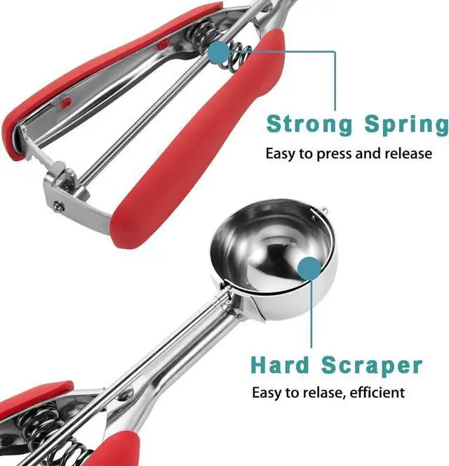 Alt view image 3 of 6 - HOMURE H Cookie Scoop 1.5 Tbsp, Cookie Dough Scoop, Size #50/1.5 Tablespoons/ 23 ml, Cookie Scoops For Baking, Red, 18/8 Stainless Steel, Comfortable Grip