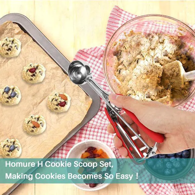 Alt view image 5 of 6 - HOMURE H Cookie Scoop 1.5 Tbsp, Cookie Dough Scoop, Size #50/1.5 Tablespoons/ 23 ml, Cookie Scoops For Baking, Red, 18/8 Stainless Steel, Comfortable Grip