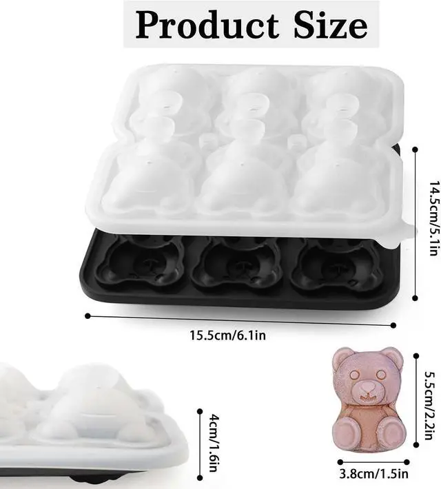 Alt view image 2 of 7 - 3D Bear Ice Cube Mold, Silicone Ice Cube Tray for Freezer, 6 Hole | Fun Shape Ice Cream Molds for Whiskey, Chocolate, Ice Cream, Candy, Easy Release Filling