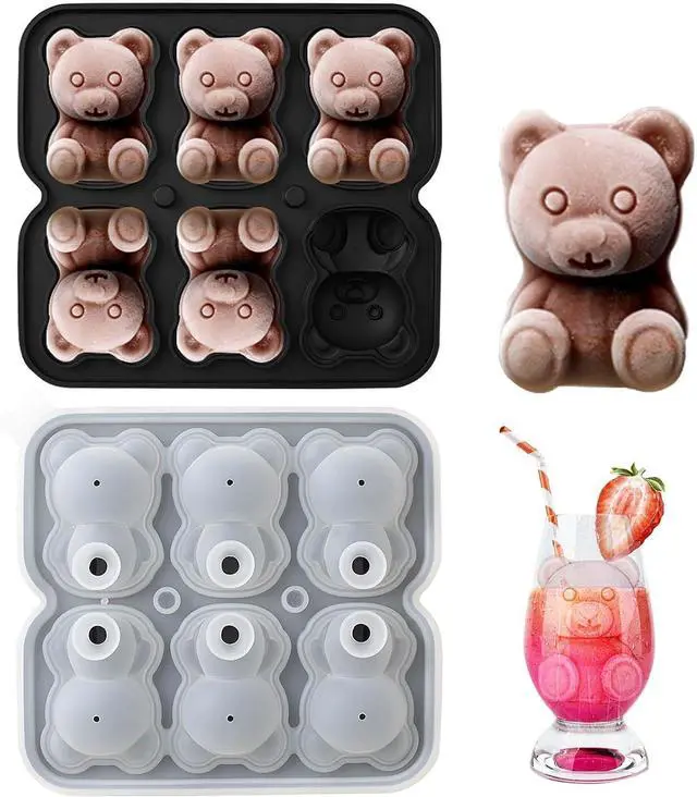 Main image of 3D Bear Ice Cube Mold, Silicone Ice Cube Tray for Freezer, 6 Hole | Fun Shape Ice Cream Molds for Whiskey, Chocolate, Ice Cream, Candy, Easy Release Filling
