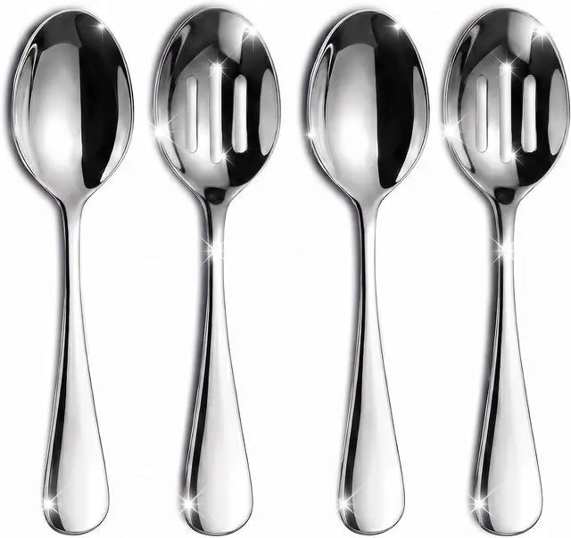Main image of VIVANI 4-Piece Serving Spoons Set, 8.5-Inch Serving Spoon and Slotted Spoon | Large Cutlery for Party, Buffet and Catering, Solid Constructions, Mirror Polished, Dishwasher Safe