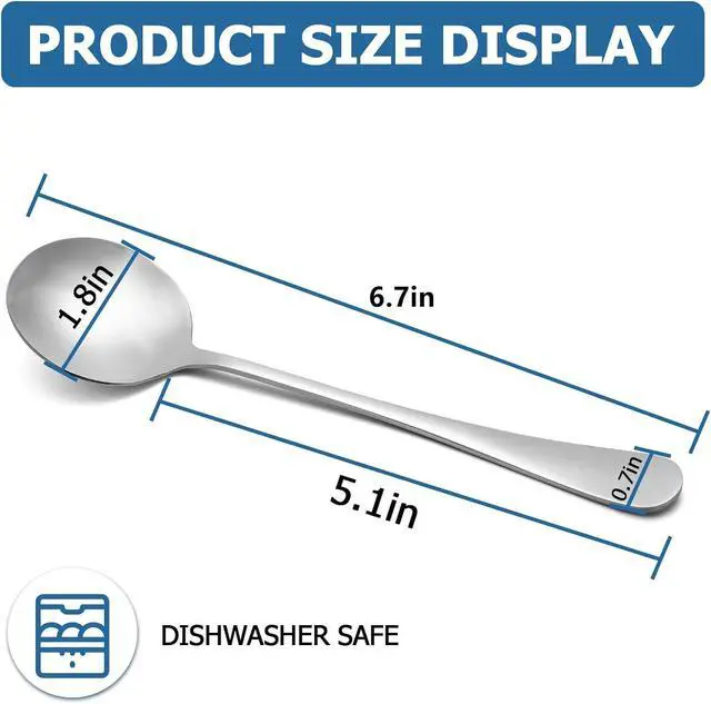 Alt view image 3 of 5 - 6 Piece Soup Spoon Round Stainless Steel Bouillon Spoons Round Spoons 6.7 inch
