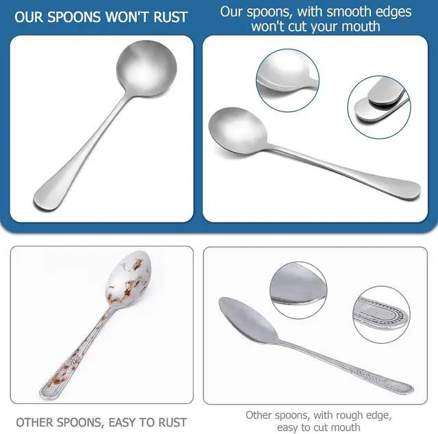 Alt view image 4 of 5 - 6 Piece Soup Spoon Round Stainless Steel Bouillon Spoons Round Spoons 6.7 inch